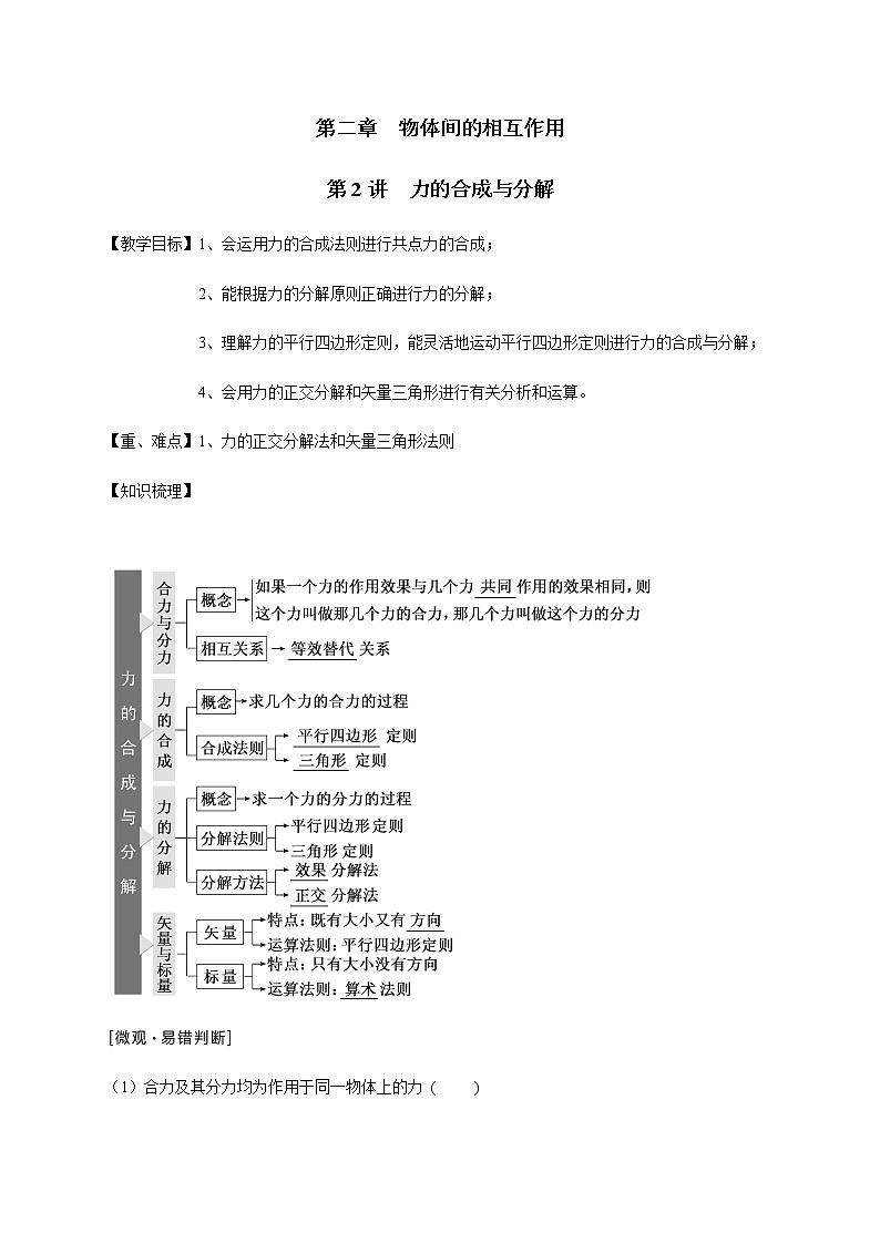 第2章 第2讲  力的合成与分解—2022届高中物理一轮复习讲义（机构专用）学案第1页