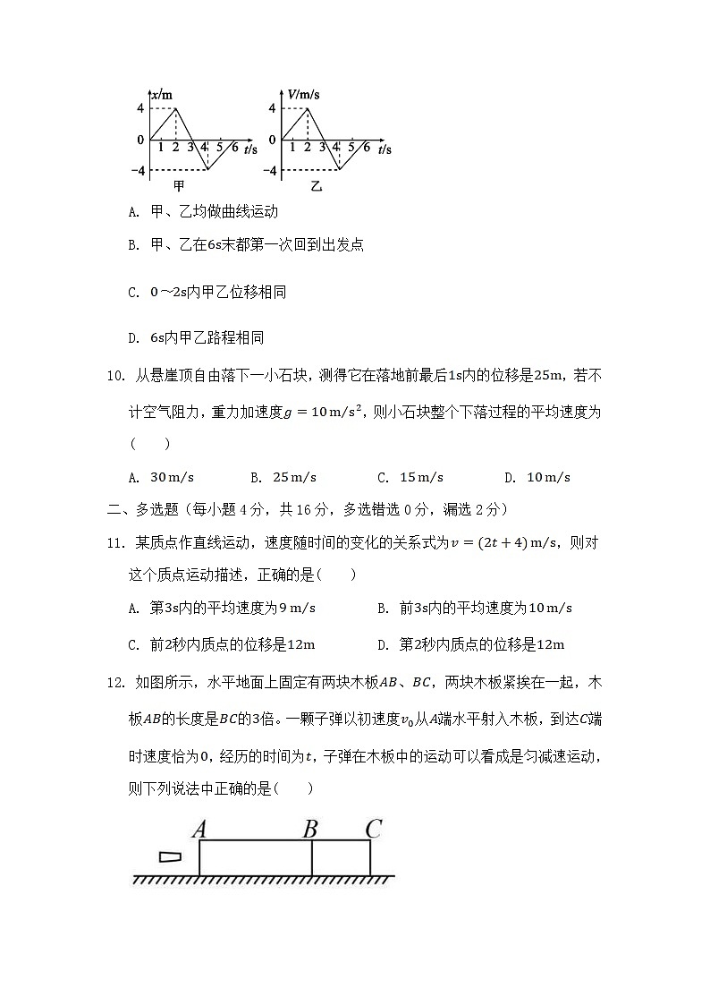 2021-2022学年山东省济南市长清第一中学高一上学期期中考试物理试卷03
