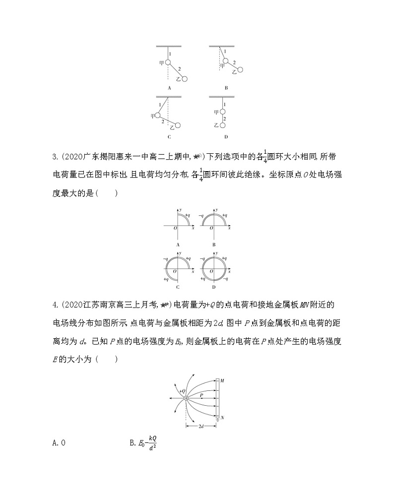 第一章专题强化练1　电场力的性质练习2021-2022学年物理选修3-1人教版（Word含解析）02