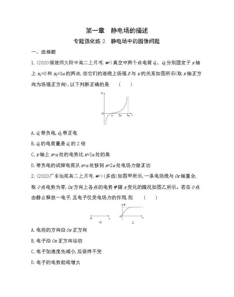 第一章专题强化练２ 静电场中的图像问题练习（Word版含解析）01