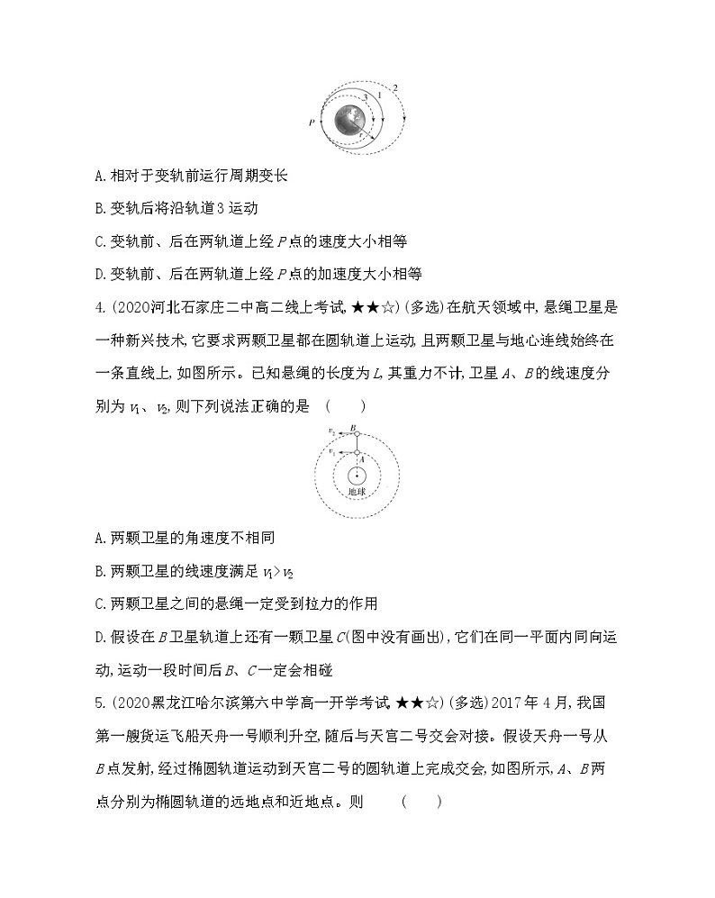 专题强化练8　宇宙速度　卫星的发射与变轨练习2021-2022学年物理必修第二册鲁科版2019（Word含解析）02