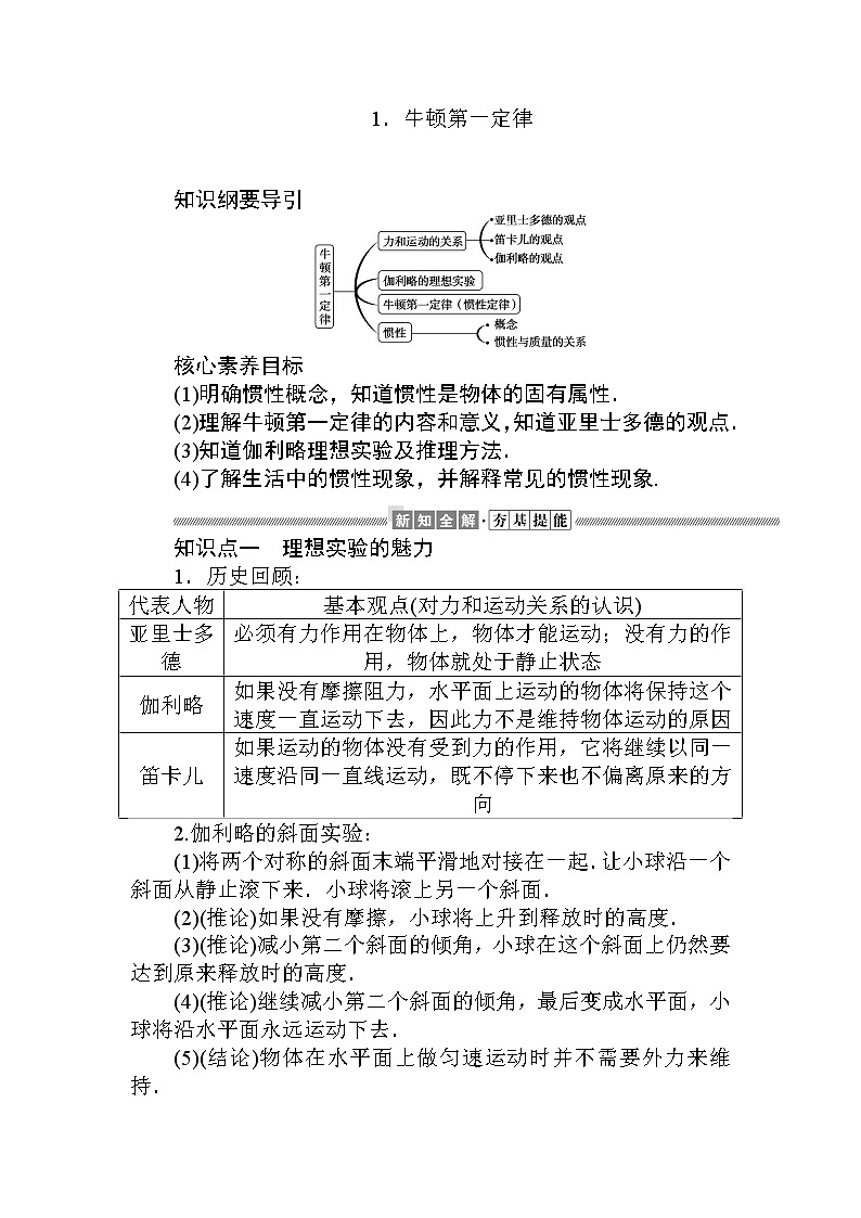《1 牛顿第一定律》学案01