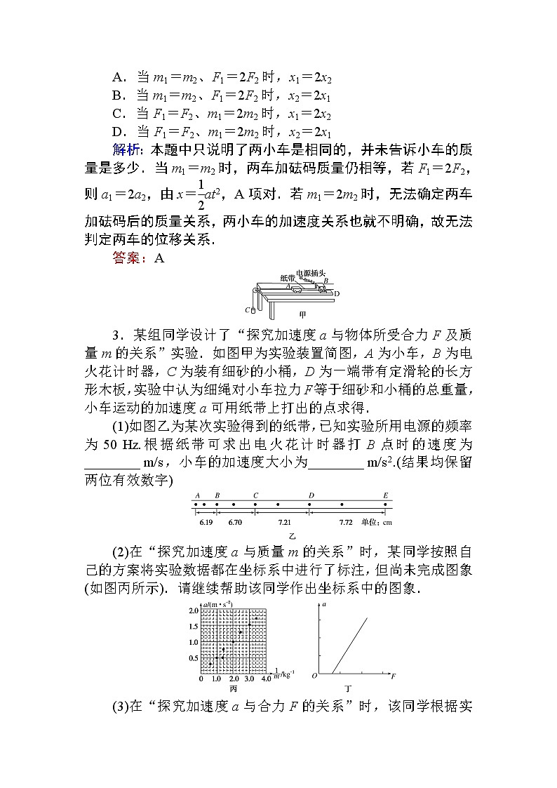 《2 实验：探究加速度与力、质量的关系》课时作业学案02