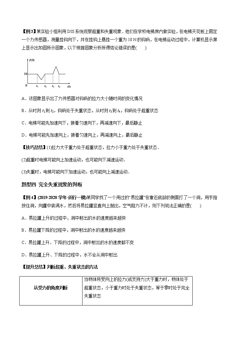 4.7 超重和失重（原卷版）-2020-2021年高一物理知识讲学卓越讲义（新教材人教版必修第一册）第3页
