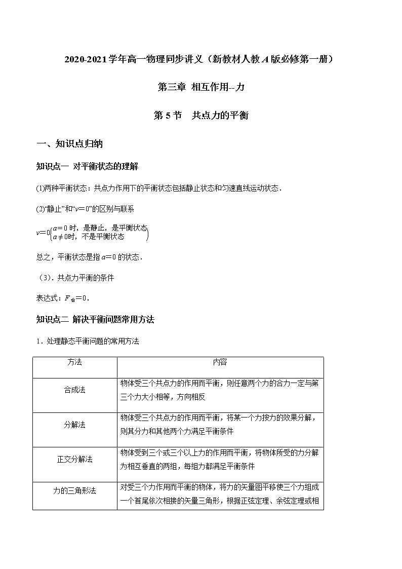 3.5 共点力的平衡学案01