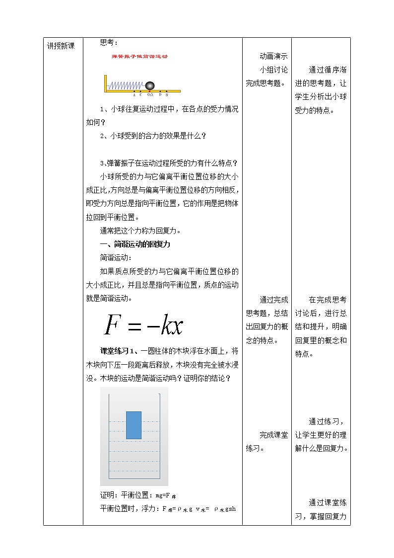 第2章第3节简谐运动的回复力与能量教学设计第2页