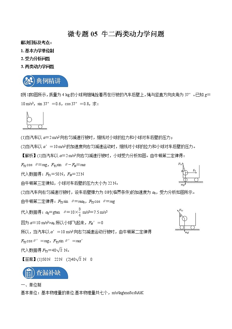 2022届高三物理一轮复习 微专题05 牛二两类动力学问题（全国通用）第1页