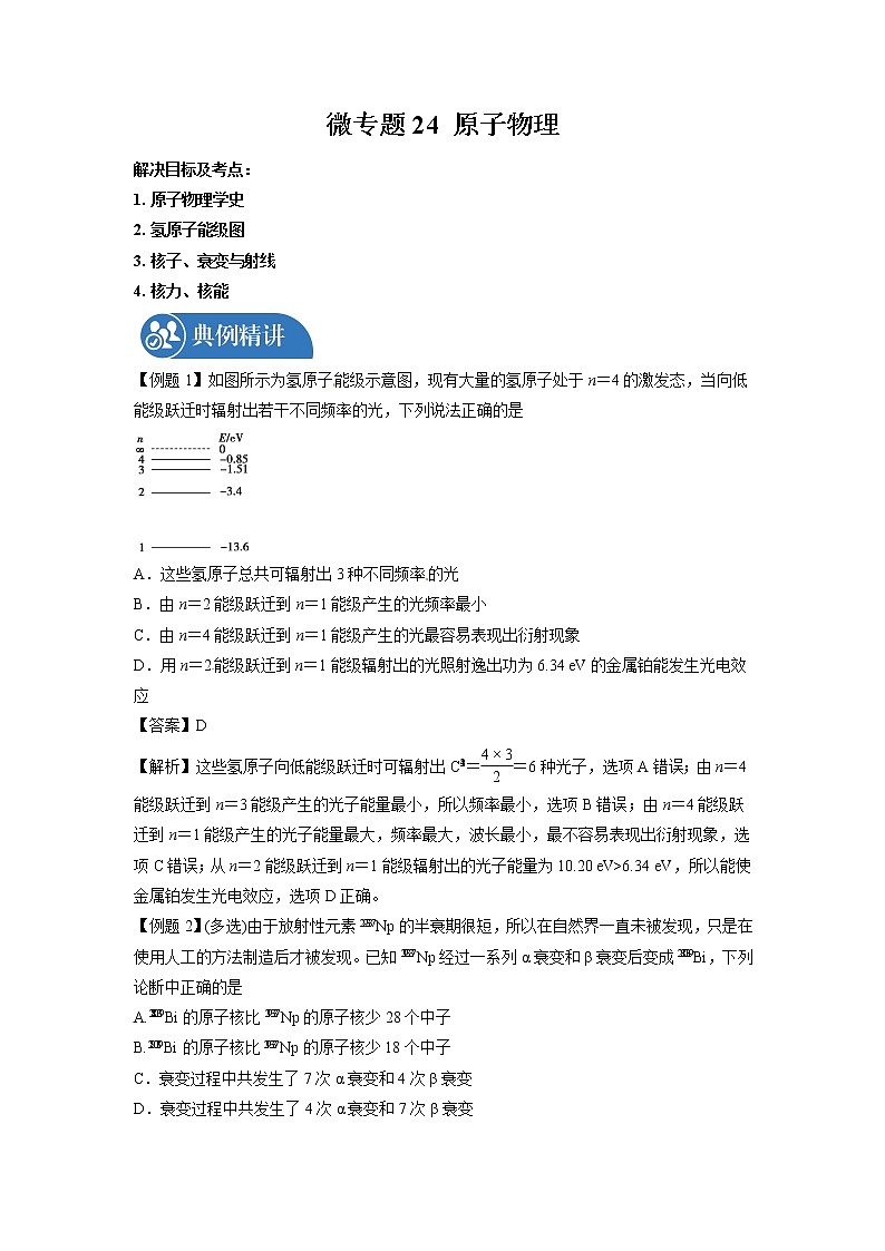 2022届高三物理一轮复习 微专题24 原子物理（全国通用）第1页