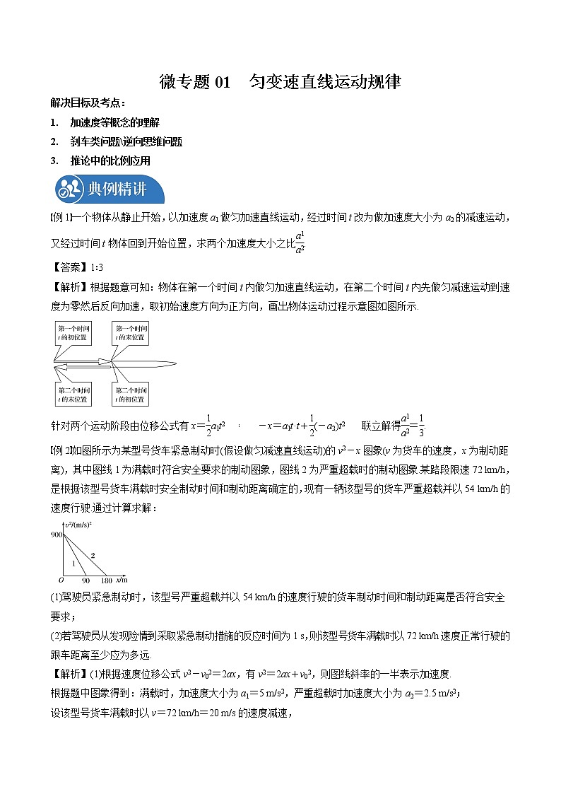 2022届高三物理一轮复习 微专题01 匀变速直线运动规律（全国通用）第1页