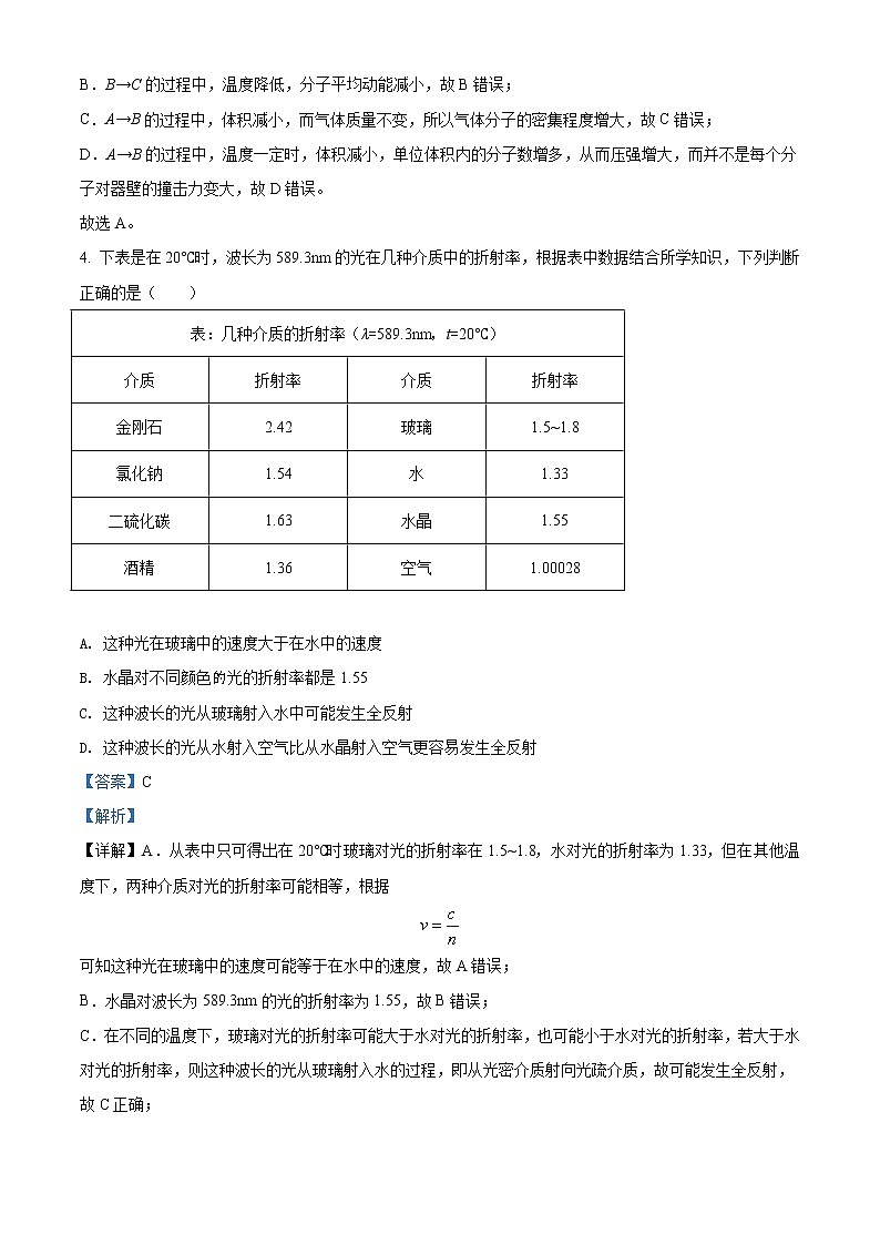 2020届北京市房山区高三第一次模拟物理试题（解析版）03