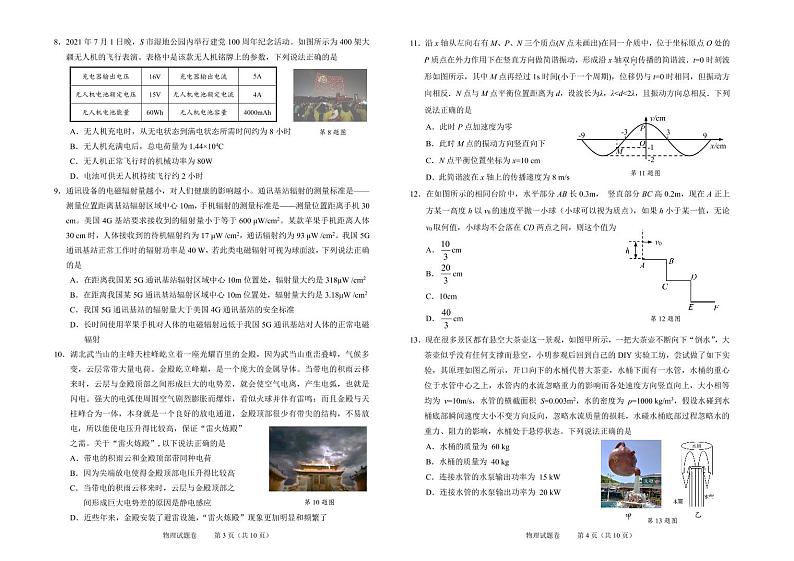 2021年11月浙江省绍兴市高三选考科目诊断性考试物理试题第2页