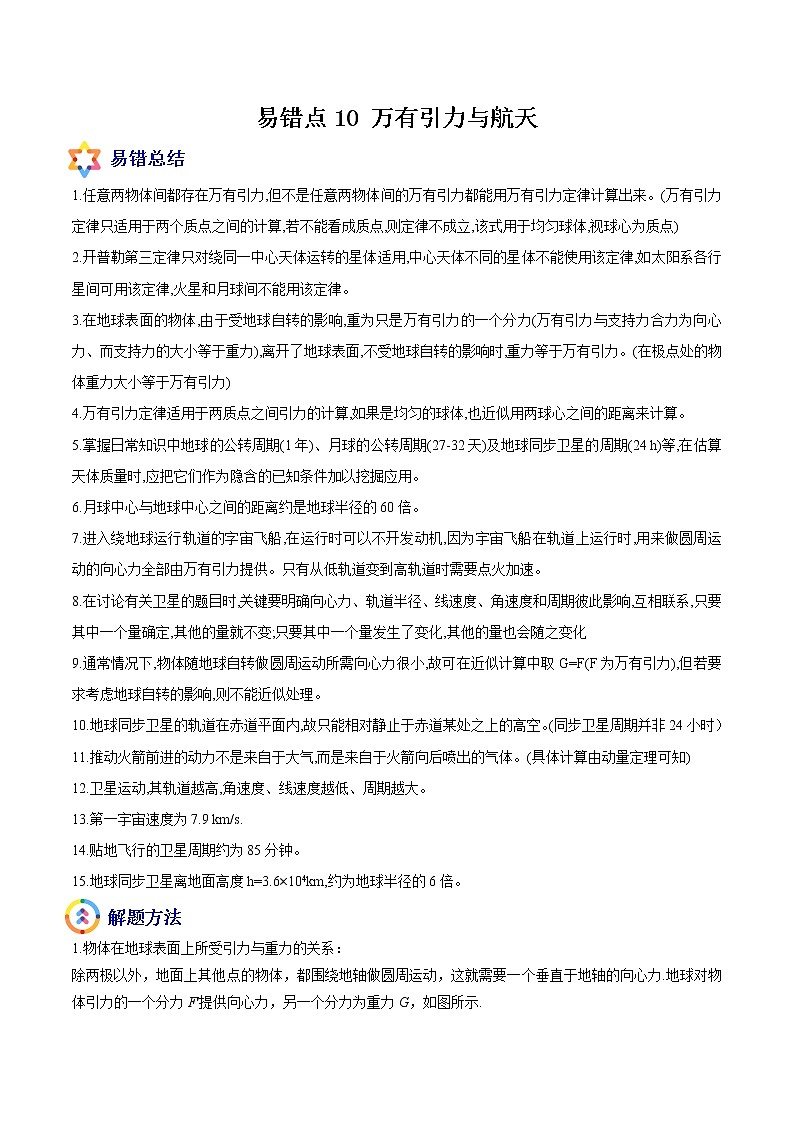 易错点10 万有引力与航天-备战2022年高考物理典型易错题辨析与精练学案01
