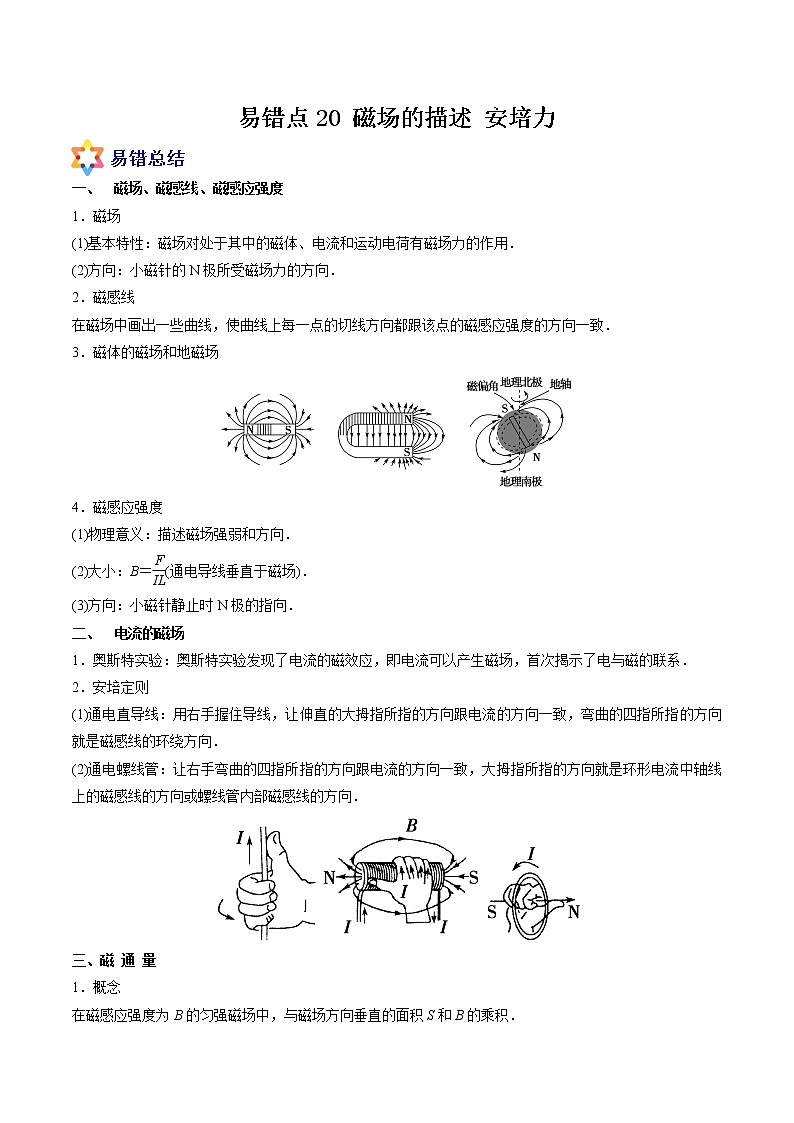 易错点20 磁场的描述 安培力-备战2022年高考物理典型易错题辨析与精练学案01