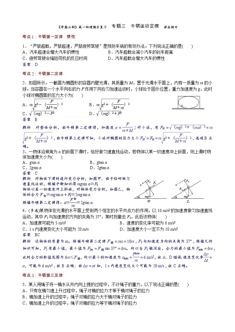 06学霸必刷  高一物理期末复习  专题三  牛顿运动定律 提升卷(解析版)01