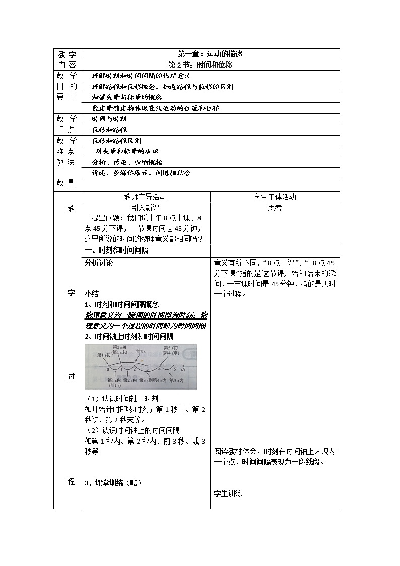 江苏省新沂市第三中学高一物理第一章《时间和位移》教案 人教版必修1第1页