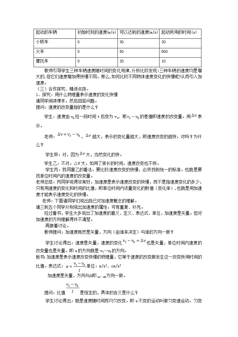山东省临清一中高中物理第1章第5节《速度变化快慢的描述—加速度》教学案新人》教版必修102
