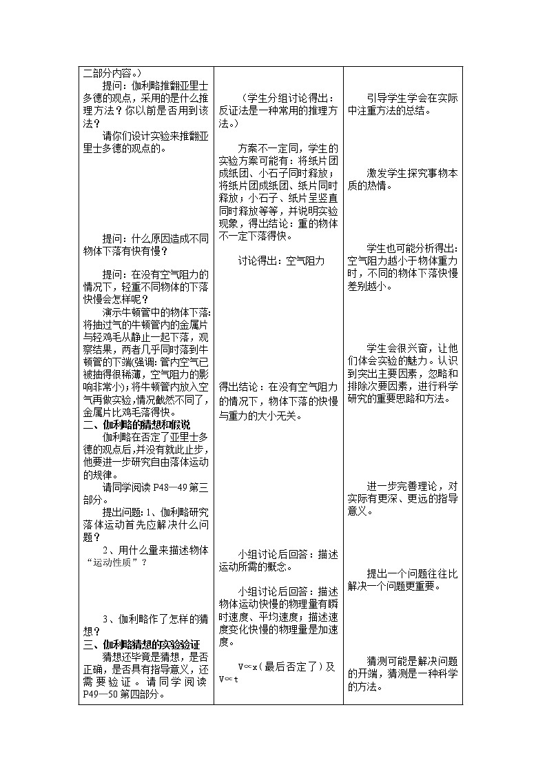 《伽利略对自由落体运动的研究 》 教案10第2页