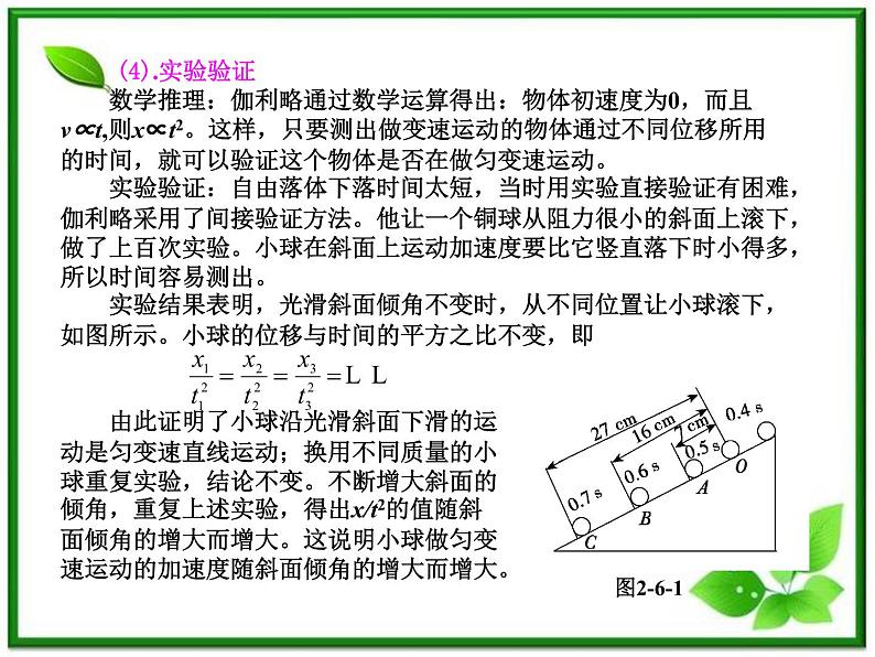 人教版必修1高一物理课件2.6《伽利略对自由落体运动的研究》04