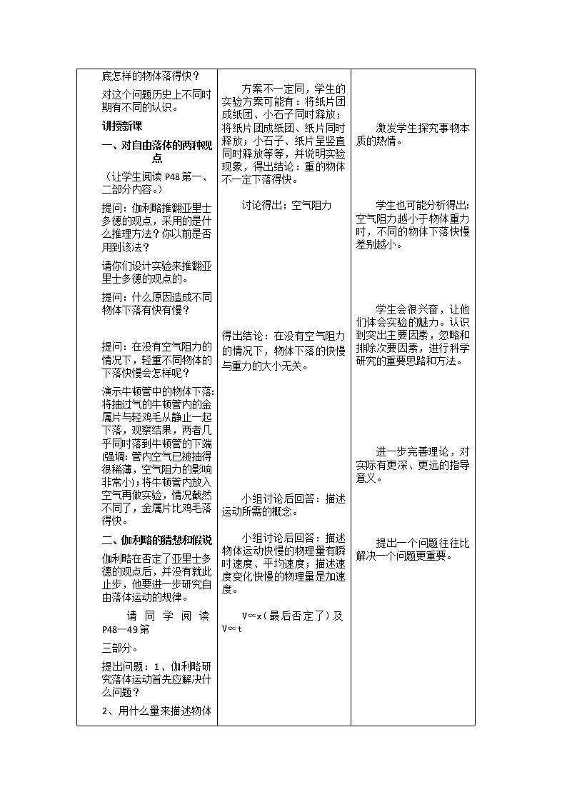 云南省陇川县第一中学高一物理2.6《伽利略对自由落体运动的研究》（教学设计）（人教版,必修1）02