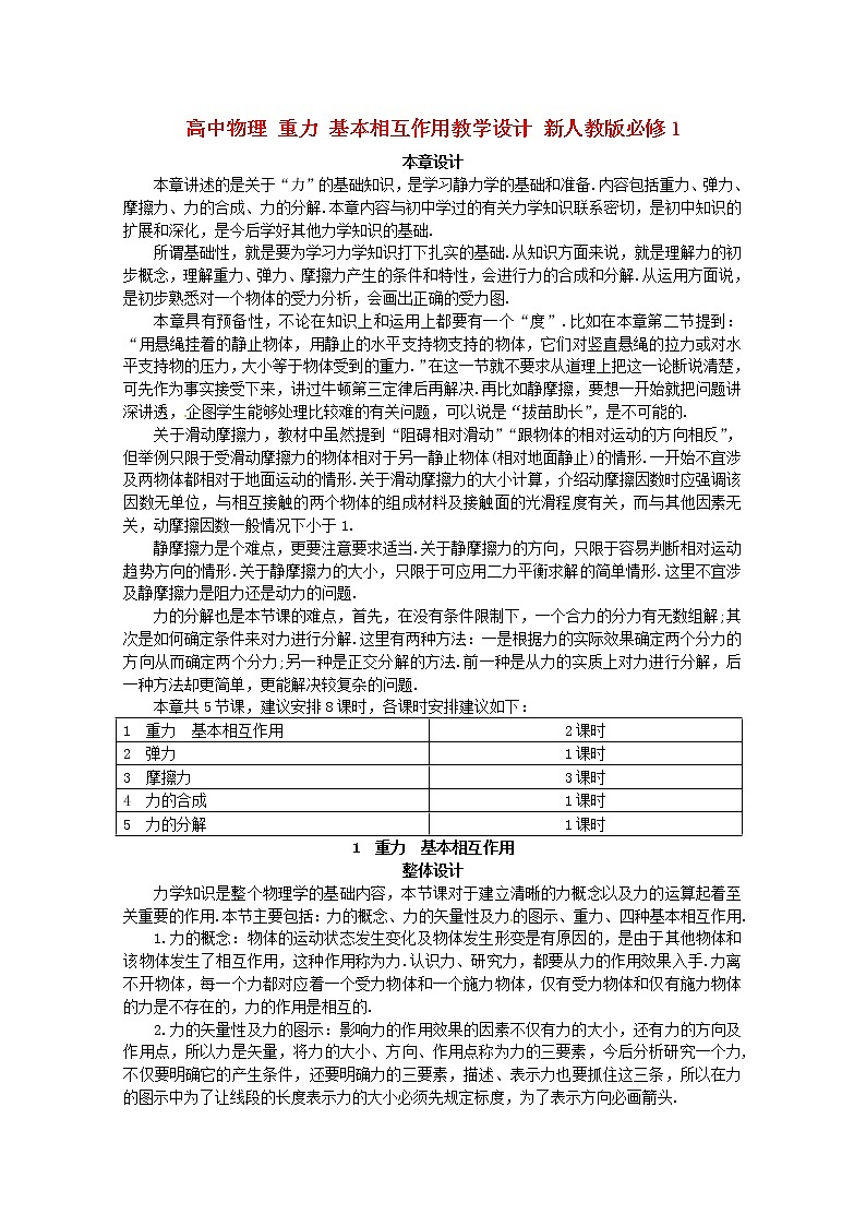 高中物理《重力 基本相互作用》教学设计 （新人教版必修1）01