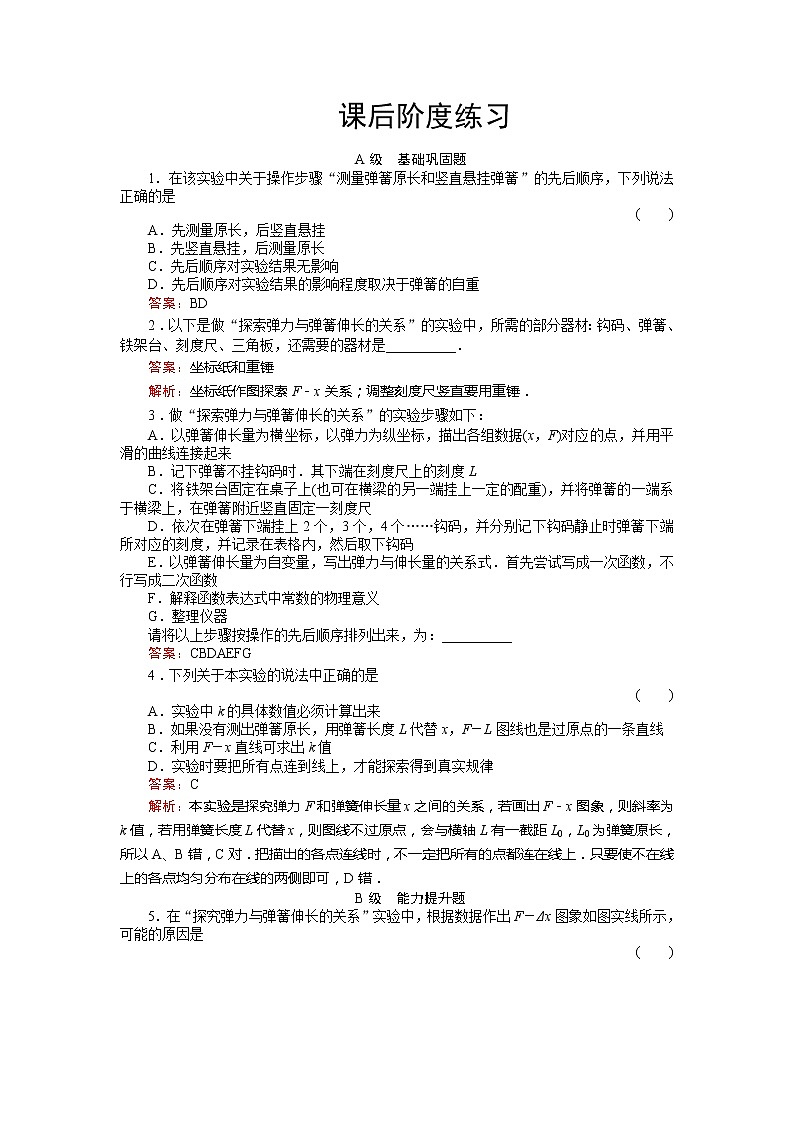 《探究弹力和弹簧伸长的关系》物理同步练习（人教版必修1）01