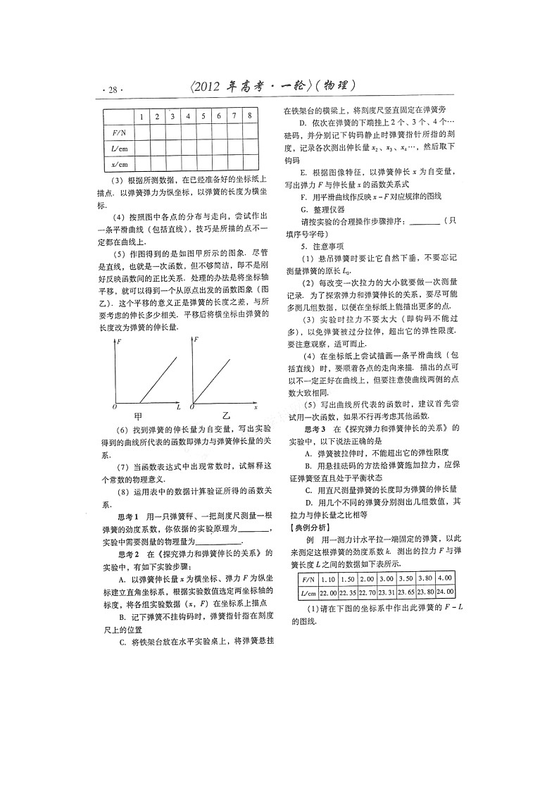 【山东】高考物理冲刺备考训练专项 3.2 实验 探究弹力与弹簧伸长的关系学案（扫描版）02