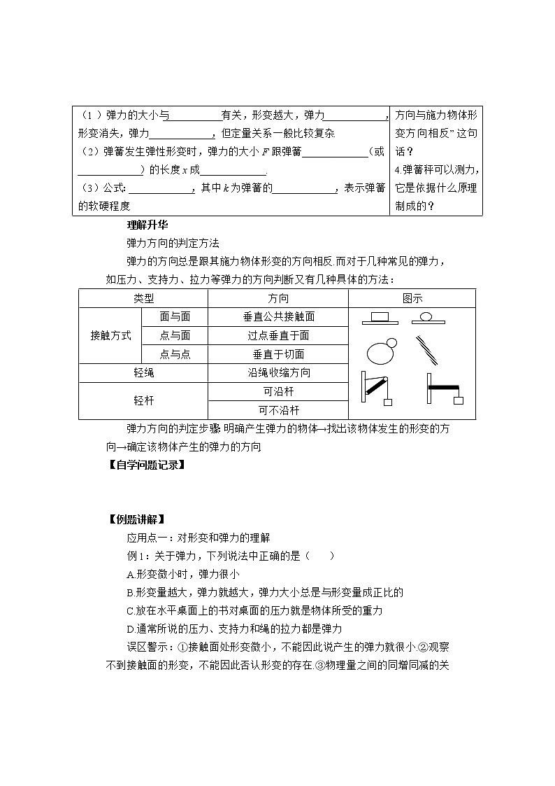 山西省永济市涑北中学高一物理第2节《弹力》学案02