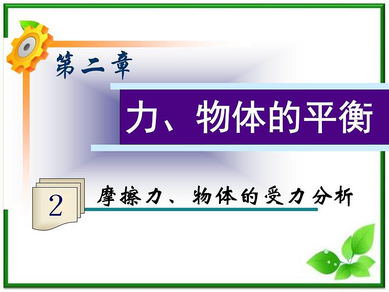 福建省高二物理一轮精品课件（新课标）： 摩擦力、物体的受力分析第1页