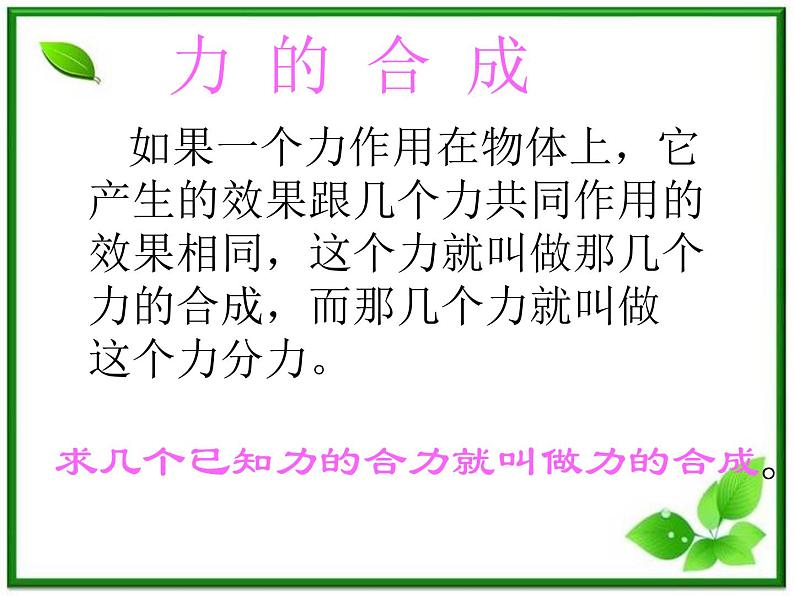 黑龙江省哈尔滨市木兰高级中学物理必修1《力的合成》课件（新人教版）第1页