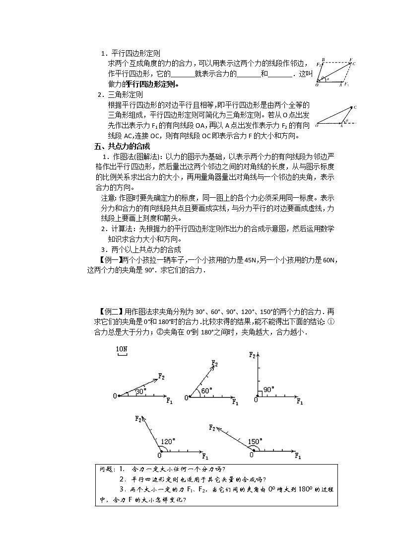 【资源】高中物理学案：3.4《力的合成》（新人教版必修1）02