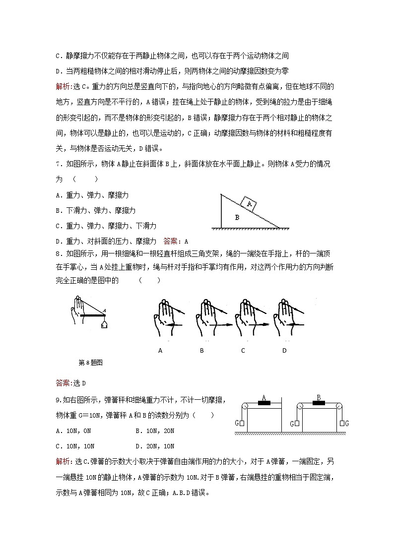 高一物理：第三章《相互作用》同步测试题1（人教版必修1）第2页