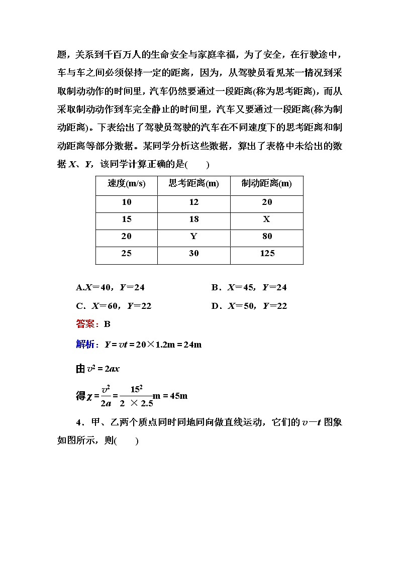 江苏省泰州中学高一物理必修1同步检测 2.4《匀变速直线运动的速度与位移的关系》同步检测（人教版）02