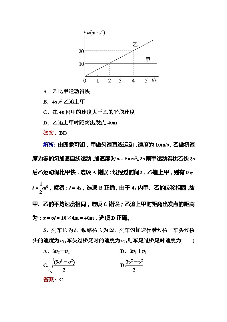 江苏省泰州中学高一物理必修1同步检测 2.4《匀变速直线运动的速度与位移的关系》同步检测（人教版）03