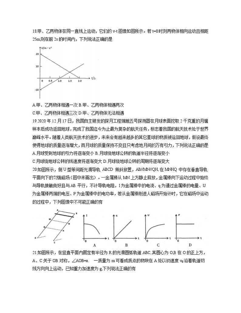 江西省南昌市2021届高三下学期一模考试理科综合物理试题 Word版含答案第2页