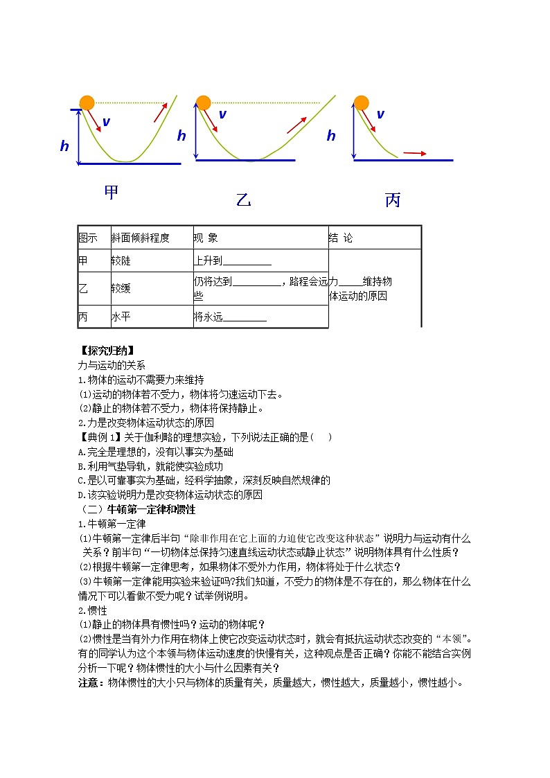 海南省海口市第十四中学高一物理第四章《牛顿第一定律》学案（新人教版必修1）02