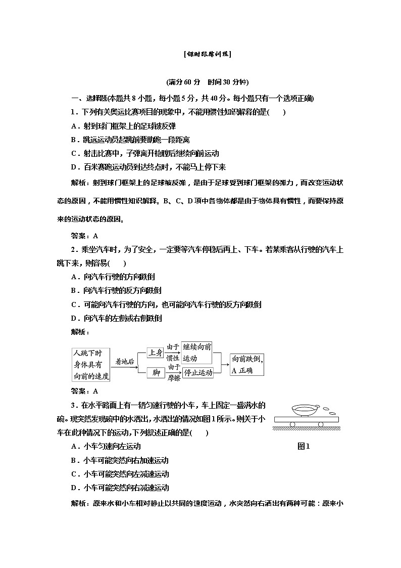 高一物理必修1：第四章 第1节 课时跟踪训练01