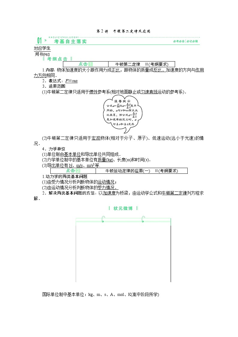 高考总复习物理练习（必修1）：3-2《牛顿第二定律及应用》第1页