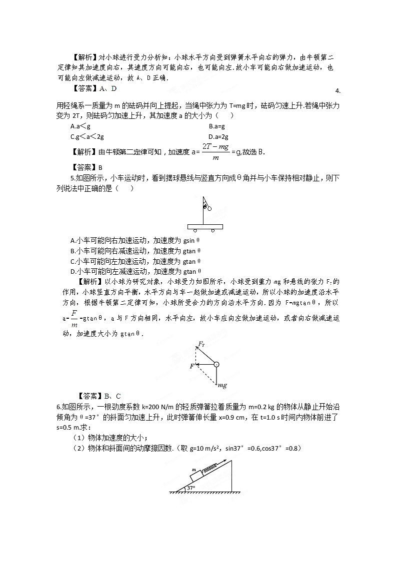 高考物理人教版必修1 3.2《牛顿第二定律》备选习题02