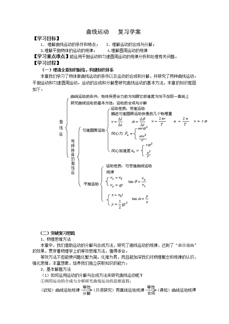 湖南省隆回县万和实验学校高一物理：5.1《曲线运动》3学案（人教版必修2）01