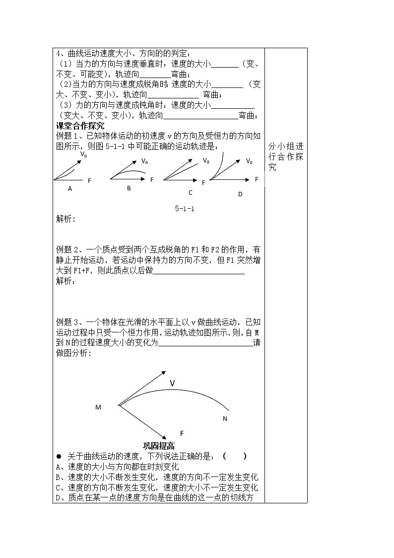 河南省沁阳一中高一物理必修25.1《曲线运动（第一课时）》导学案（人教版）02