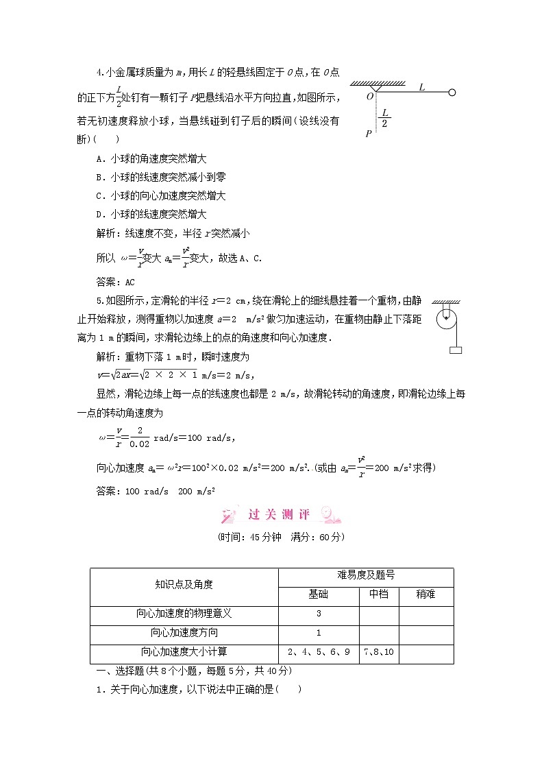 高中物理 5-5《向心加速度》课时演练 （新人教版必修2）第2页