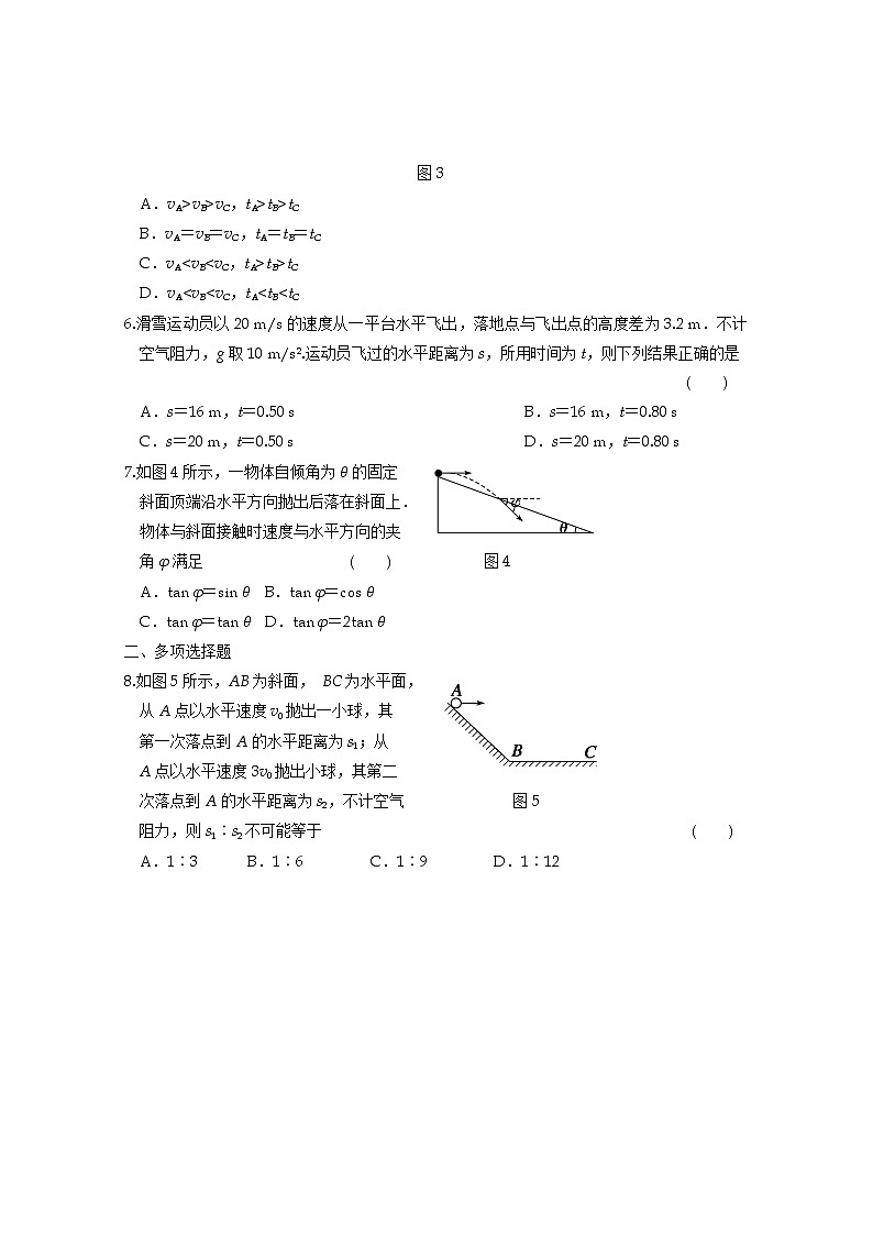 浙江省义乌三中高一物理同步练习4.2《 平抛运动》02