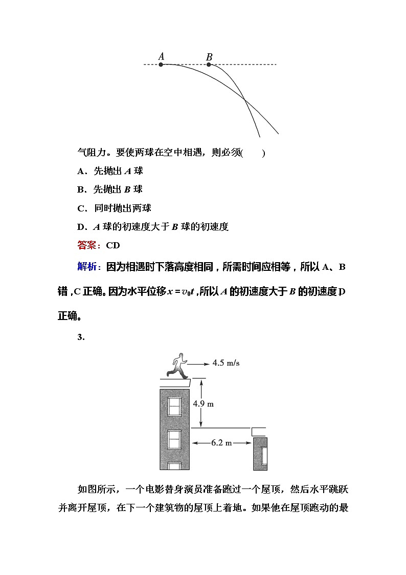 高一物理（人教版必修2）能力提升：5-2《平抛运动》练习题02