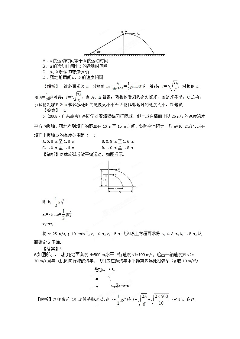 【把握高考】高三物理专题综合演练：4.2《抛体运动的规律》典题精析（人教版必修二）第2页