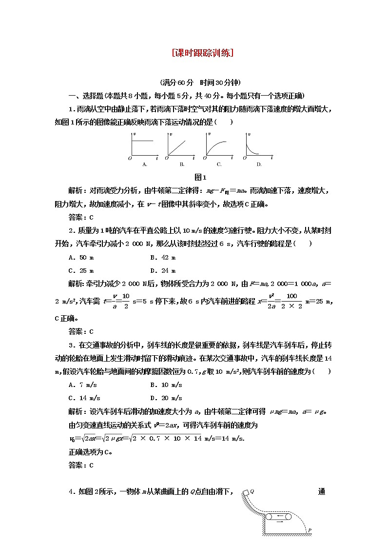 高中物理 教师用书 第四章 第6节 课时跟踪训练 必修1（新人教版）第1页