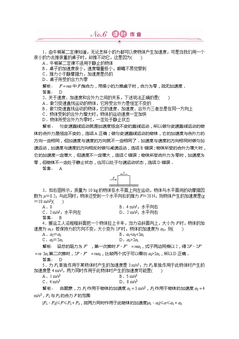 新课标同步导学高一物理练习同步 （23份） ：4.3（人教版必修1）第1页