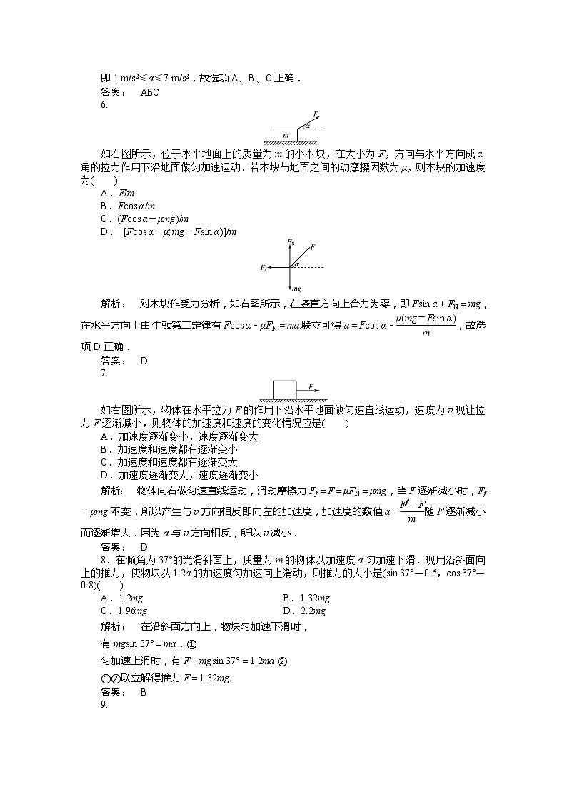 新课标同步导学高一物理练习同步 （23份） ：4.3（人教版必修1）第2页