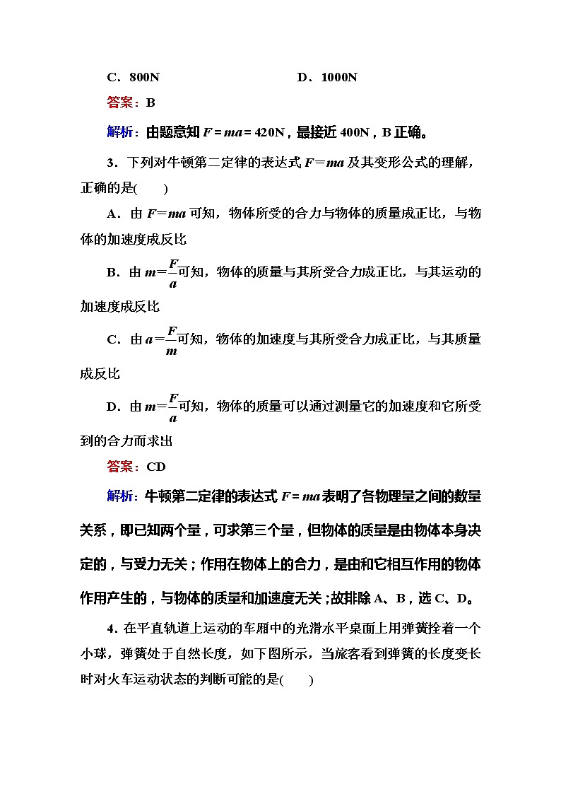 江苏省泰州中学高一物理必修1同步检测 4.3《牛顿第二定律》同步检测（人教版）02