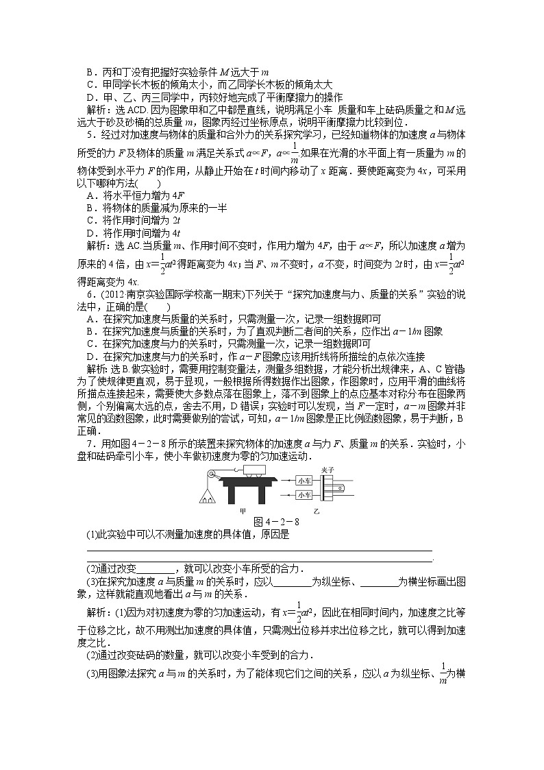 年物理人教版必修1（广东专用）第四章第二节《实验：探究加速度与力、质量的关系》知能演练第2页