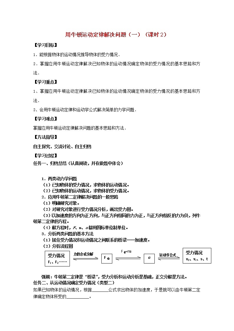 高考物理基础知识巩固导学案：《用牛顿运动定律解决问题（一）》导学案2（新人教版必修1）第1页